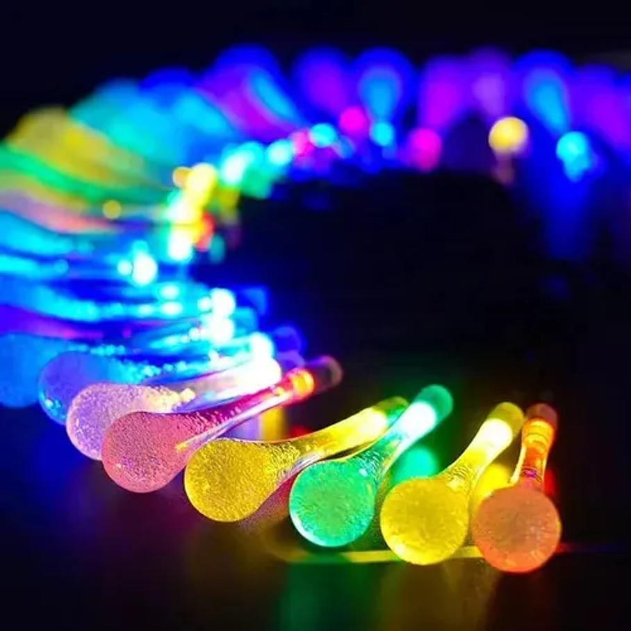Guirnalda Solar Gotas Multicolor 30 Led Decoración Exterior Solar Recargable Fiestas Navidad Luces 2rl Decoración Navideña 4