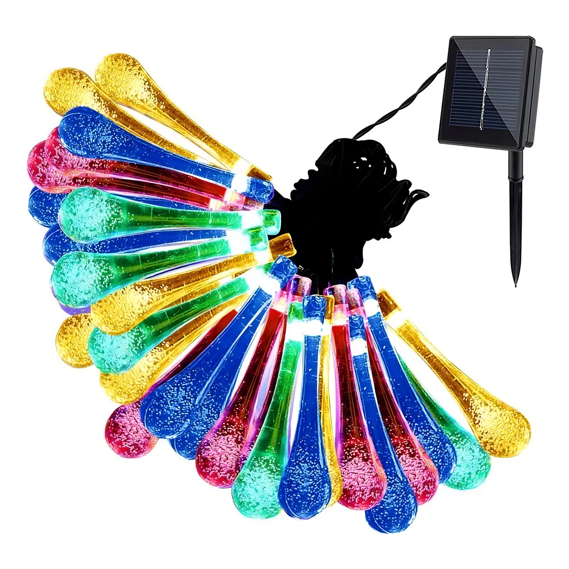 Guirnalda Solar Gotas Multicolor 30 Led Decoración Exterior Solar Recargable Fiestas Navidad Luces 2rl Decoración Navideña 1