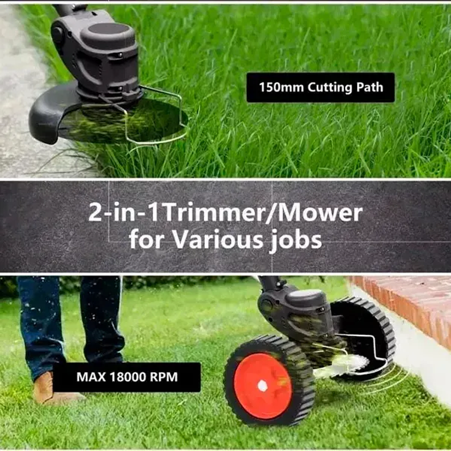 Cortador De Césped Inalámbrico Con Ruedas Para Jardín Negro O Manual Inalambrica 2 Baterias 6