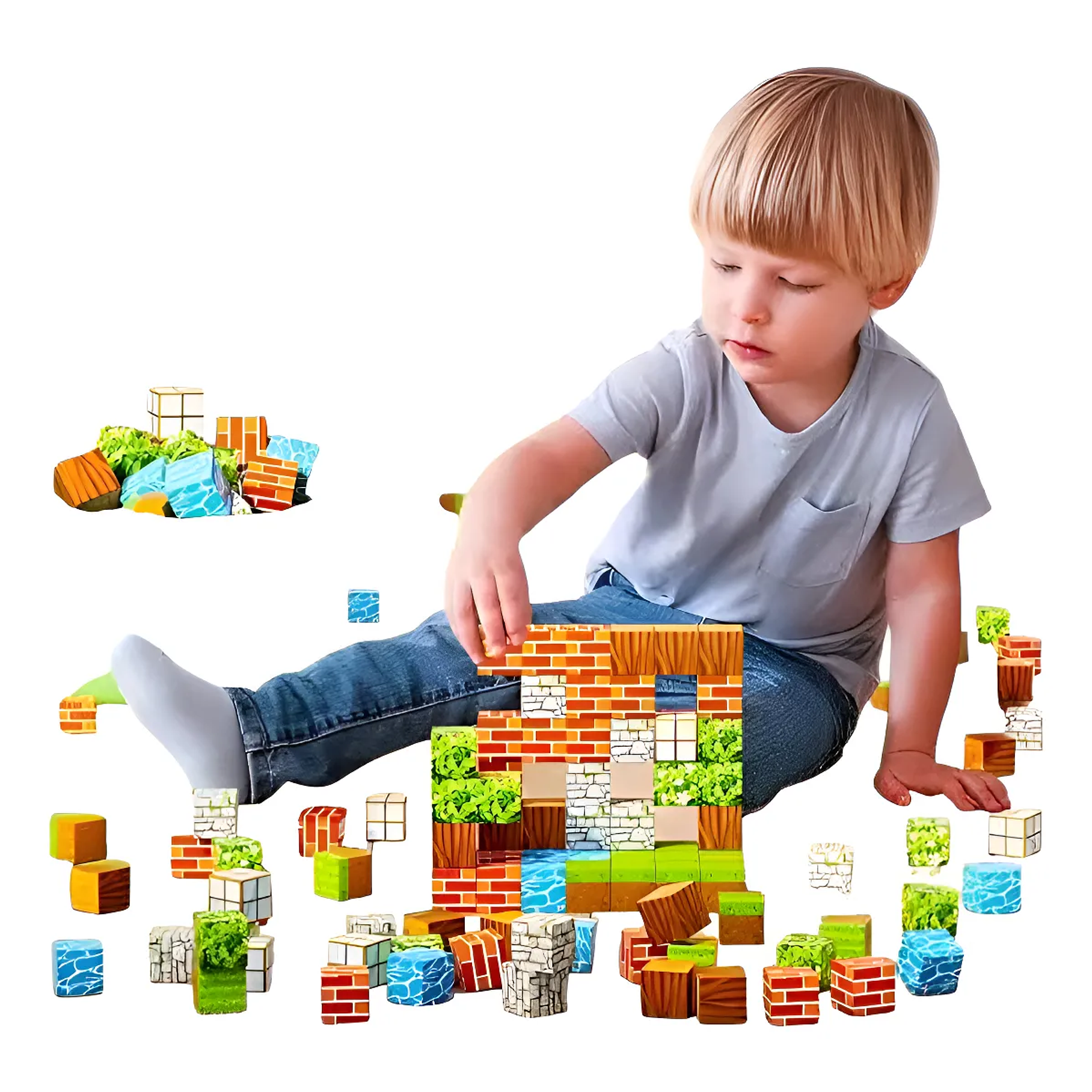 Set De Bloques De Construcción Magnéticos Tipo Minecraft 75 Piezas Educativo Niños Creativo Con Texturas 5