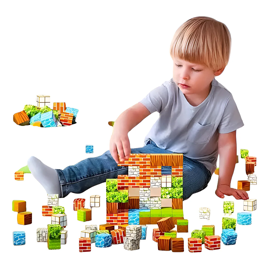 Set De Bloques De Construcción Magnéticos Tipo Minecraft 75 Piezas Educativo Niños Creativo Con Texturas 5