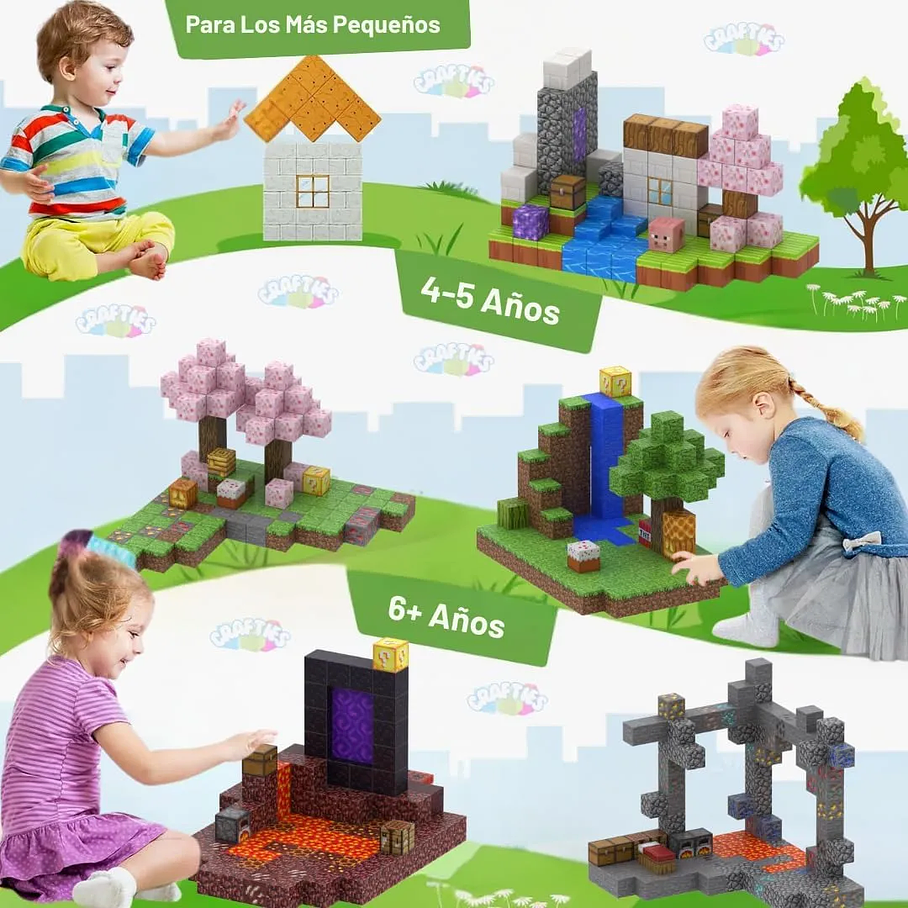 Set De Bloques De Construcción Magnéticos Tipo Minecraft 75 Piezas Educativo Niños Creativo Con Texturas 6