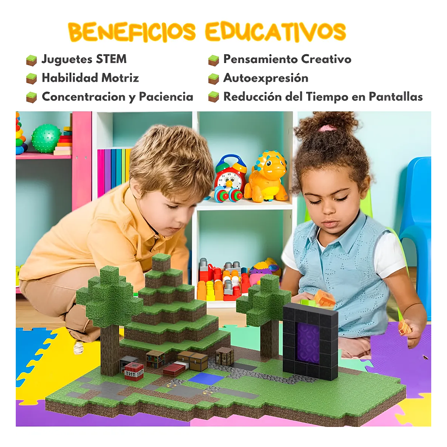 Set De Bloques De Construcción Magnéticos Tipo Minecraft 75 Piezas Educativo Niños Creativo Con Texturas 7