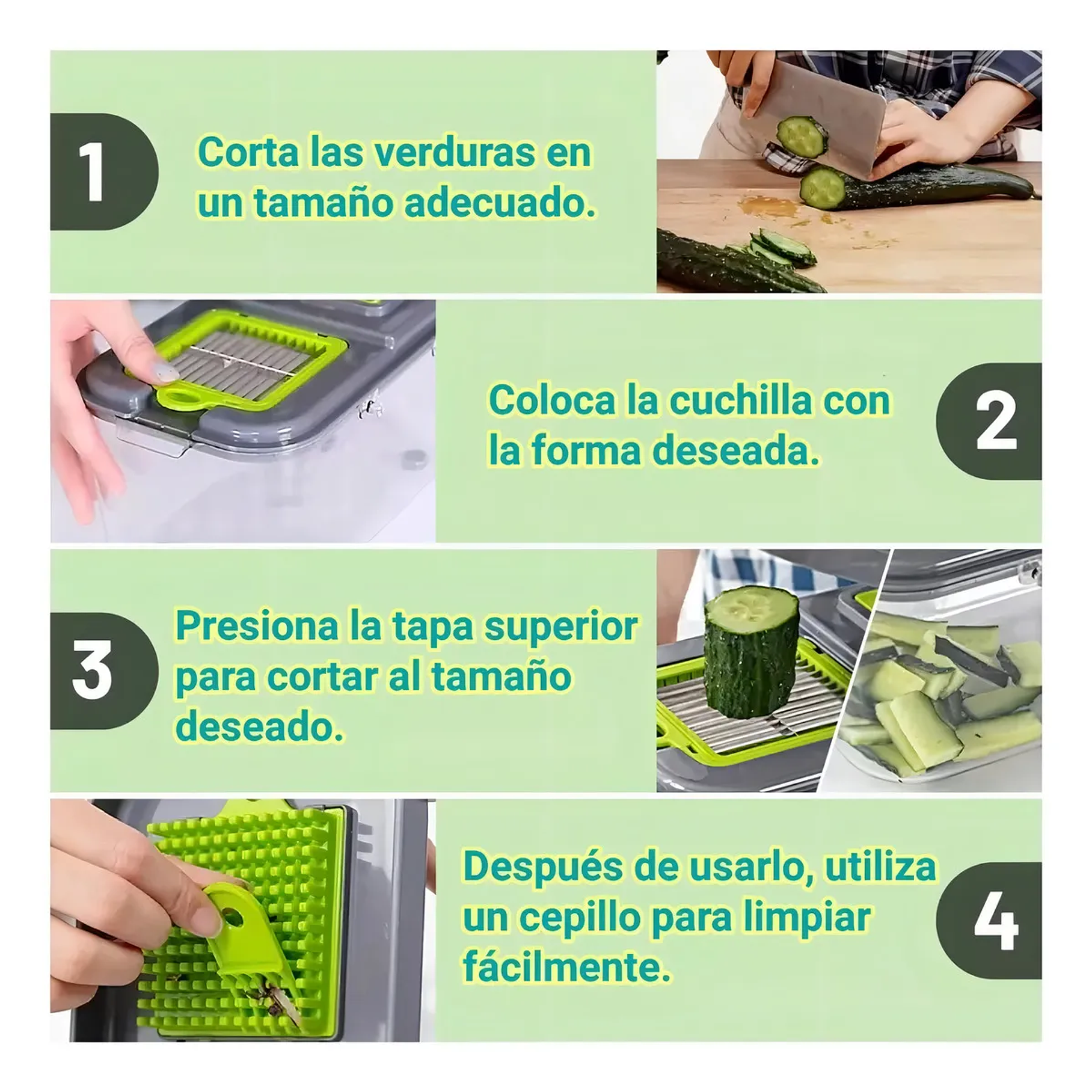 Cortadora De Verduras Y Frutas Cortador Frutas Y Verduras Color Verde Con 12 Piezas 3