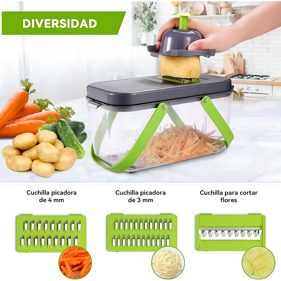 Cortadora De Verduras Y Frutas Cortador Frutas Y Verduras Color Verde Con 12 Piezas 4