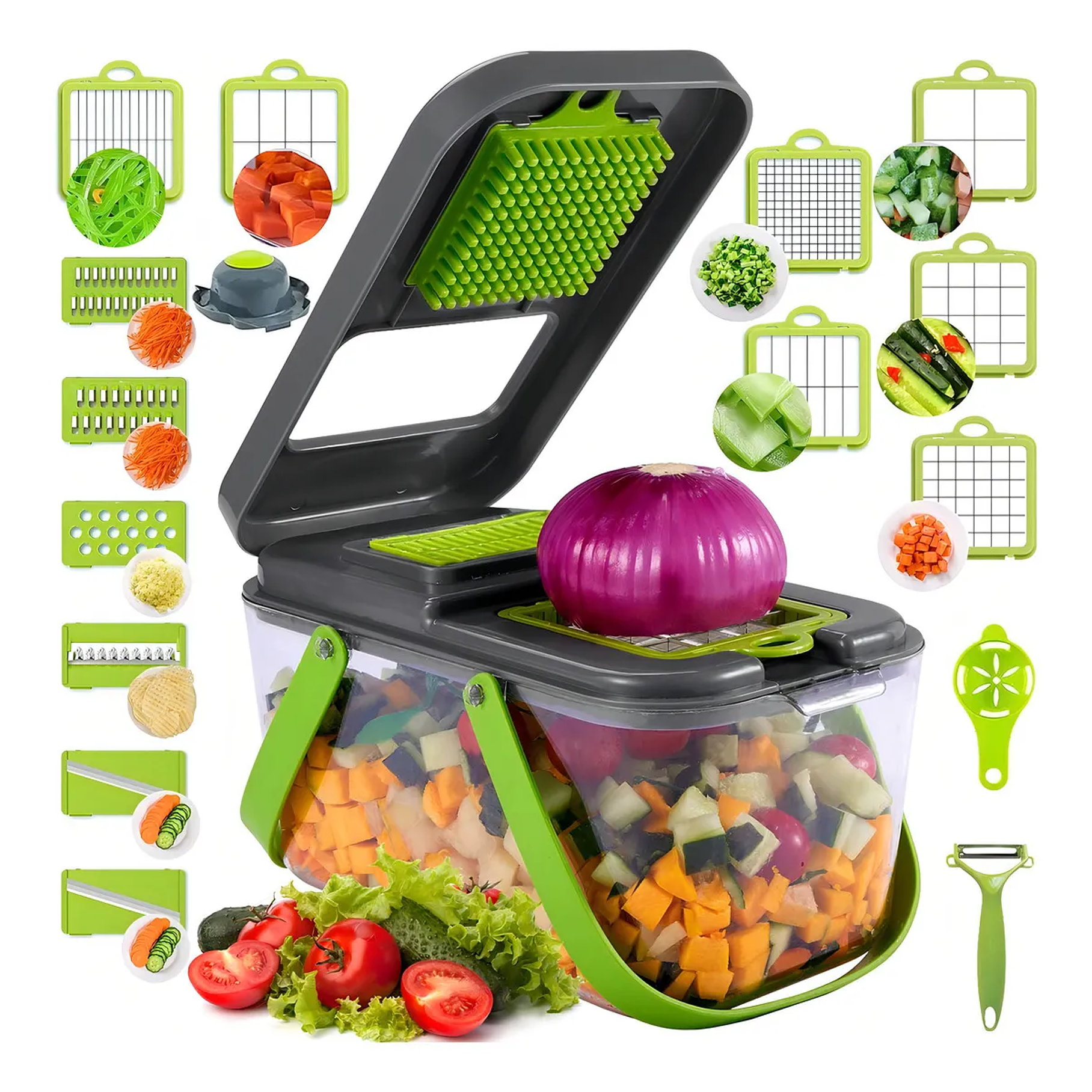 Cortadora De Verduras Y Frutas Cortador Frutas Y Verduras Color Verde Con 12 Piezas 1