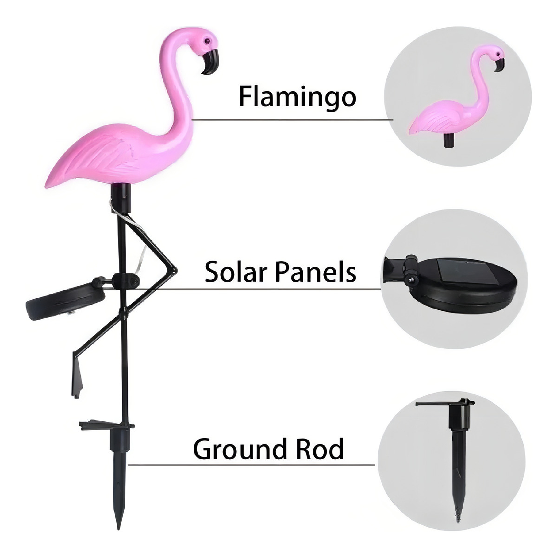 Pack 3 Flamingo Luces Led Solar Estaca Decoración Jardín Exterior Carga Solar Encendido Automático 2