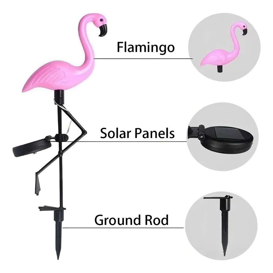 Pack 3 Flamingo Luces Led Solar Estaca Decoración Jardín Exterior Carga Solar Encendido Automático 2