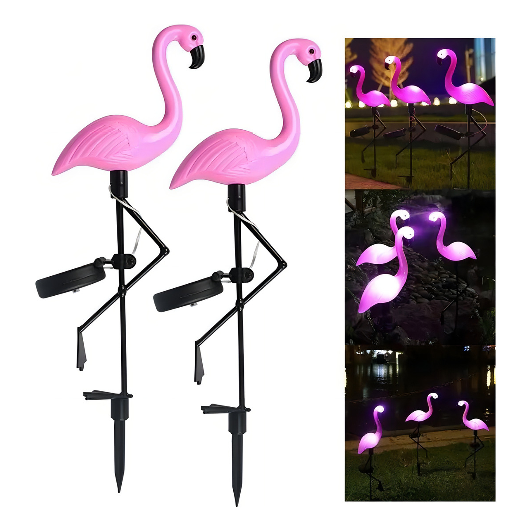 Pack 3 Flamingo Luces Led Solar Estaca Decoración Jardín Exterior Carga Solar Encendido Automático 1