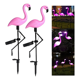 Pack 3 Flamingo Luces Led Solar Estaca Decoración Jardín Exterior Carga Solar Encendido Automático
