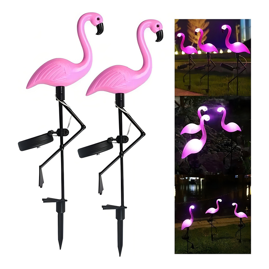 Pack 3 Flamingo Luces Led Solar Estaca Decoración Jardín Exterior Carga Solar Encendido Automático 1