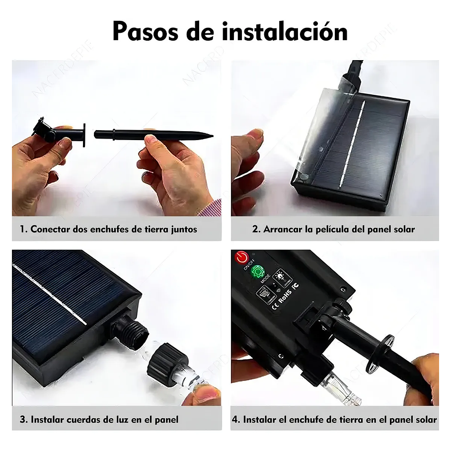 Guirnalda Solar 20mts Multicolor 200 Led Recargable Impermeable Decoración Navideña Luces Solares 5