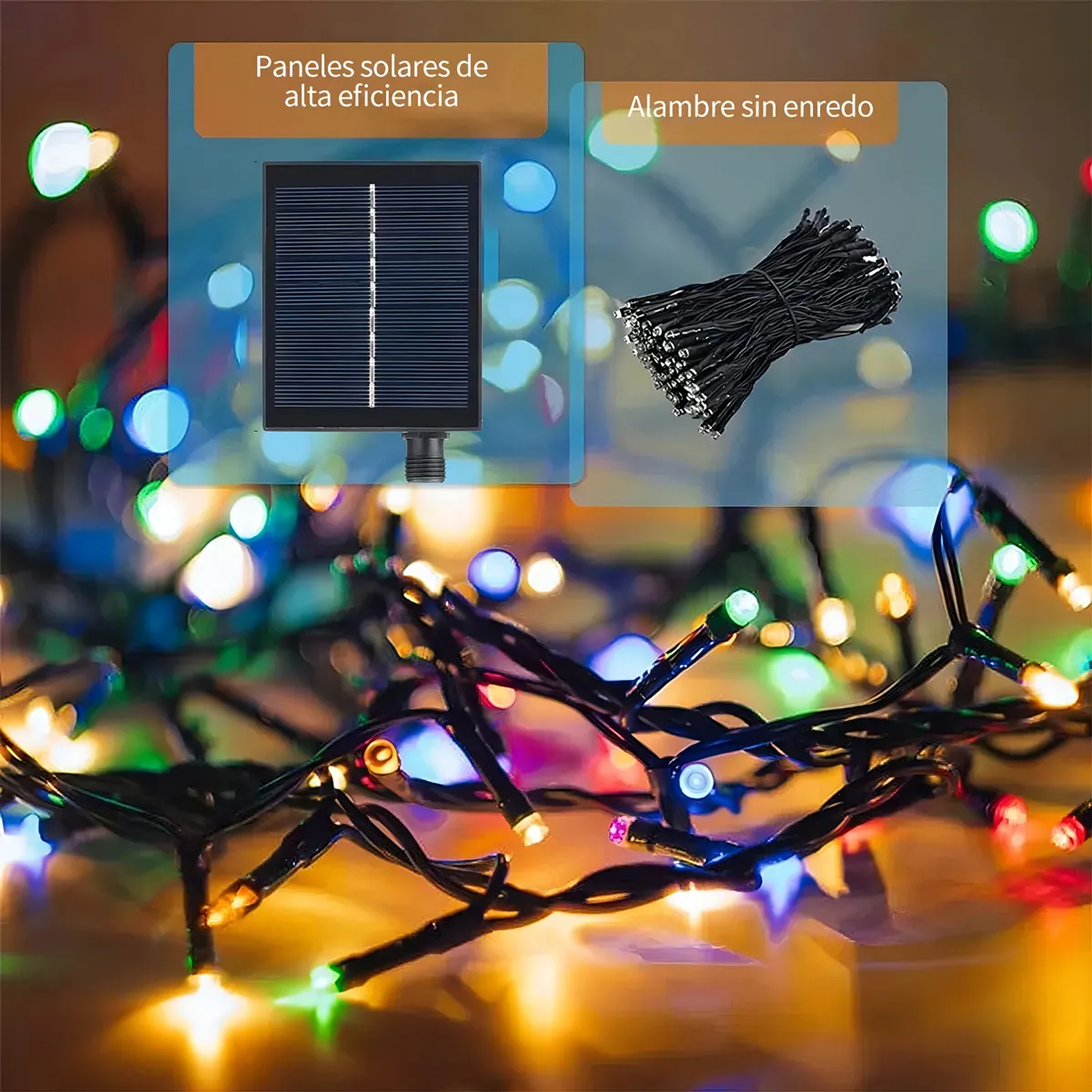 Pack 3 Unidades Guirnalda Solar Led 10mts Multicolor 100 Luces Decoración Exterior Navidad Árbol Navideño 5
