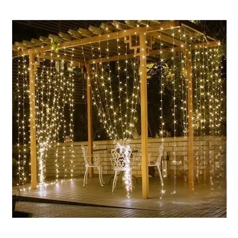 Luces Guirnalda Cortina De Luces Navidad 3x2 Mts 180 Led Amarillas Cascada Color De Las Luces Amarillo 2rl Corriente Decoración Navideña 2