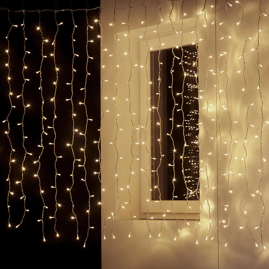 Luces Guirnalda Cortina De Luces Navidad 3x2 Mts 180 Led Amarillas Cascada Color De Las Luces Amarillo 2rl Corriente Decoración Navideña 8