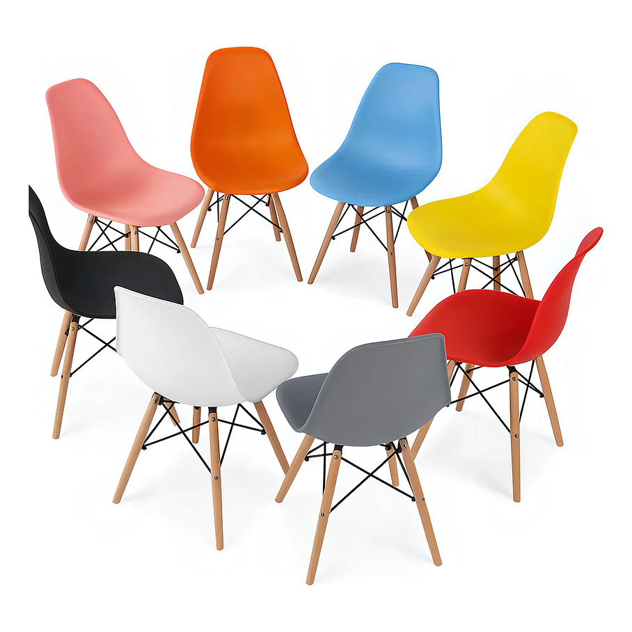 Pack 4 Sillas Tipo Eames Moderna Plástica Madera Colores Variados Comedor Cocina Oficina Sillas Modernas Conjunto De Sillas 4 Colores Iguales 1