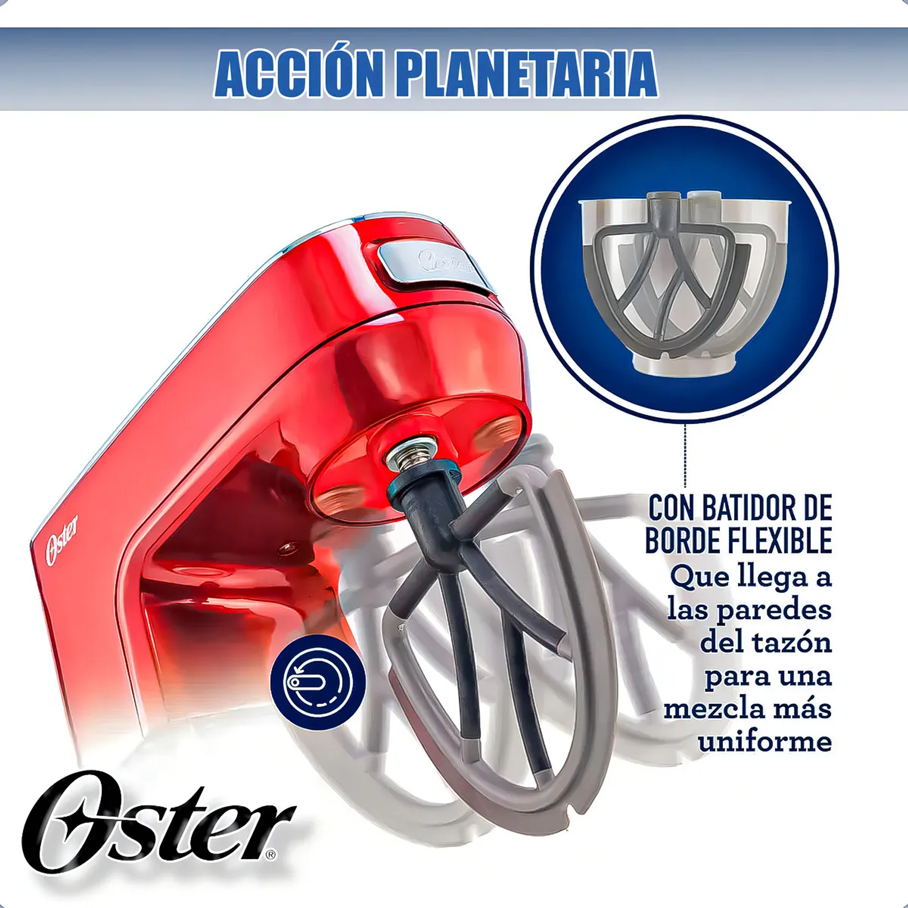 Batidora planetaria Oster® FPSTSMPL3R Rojo con 10 velocidades 5.2 Litros Batidora De Pedestal 3