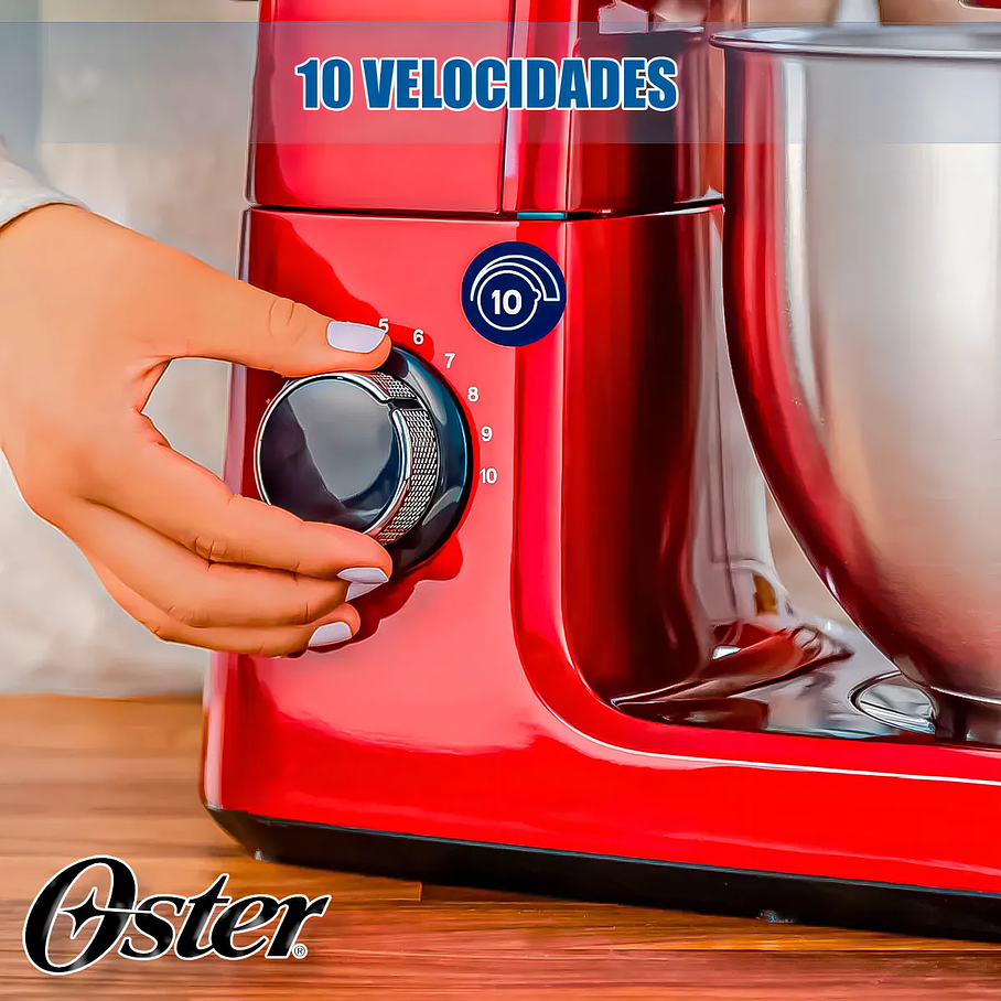Batidora planetaria Oster® FPSTSMPL3R Rojo con 10 velocidades 5.2 Litros Batidora De Pedestal 5
