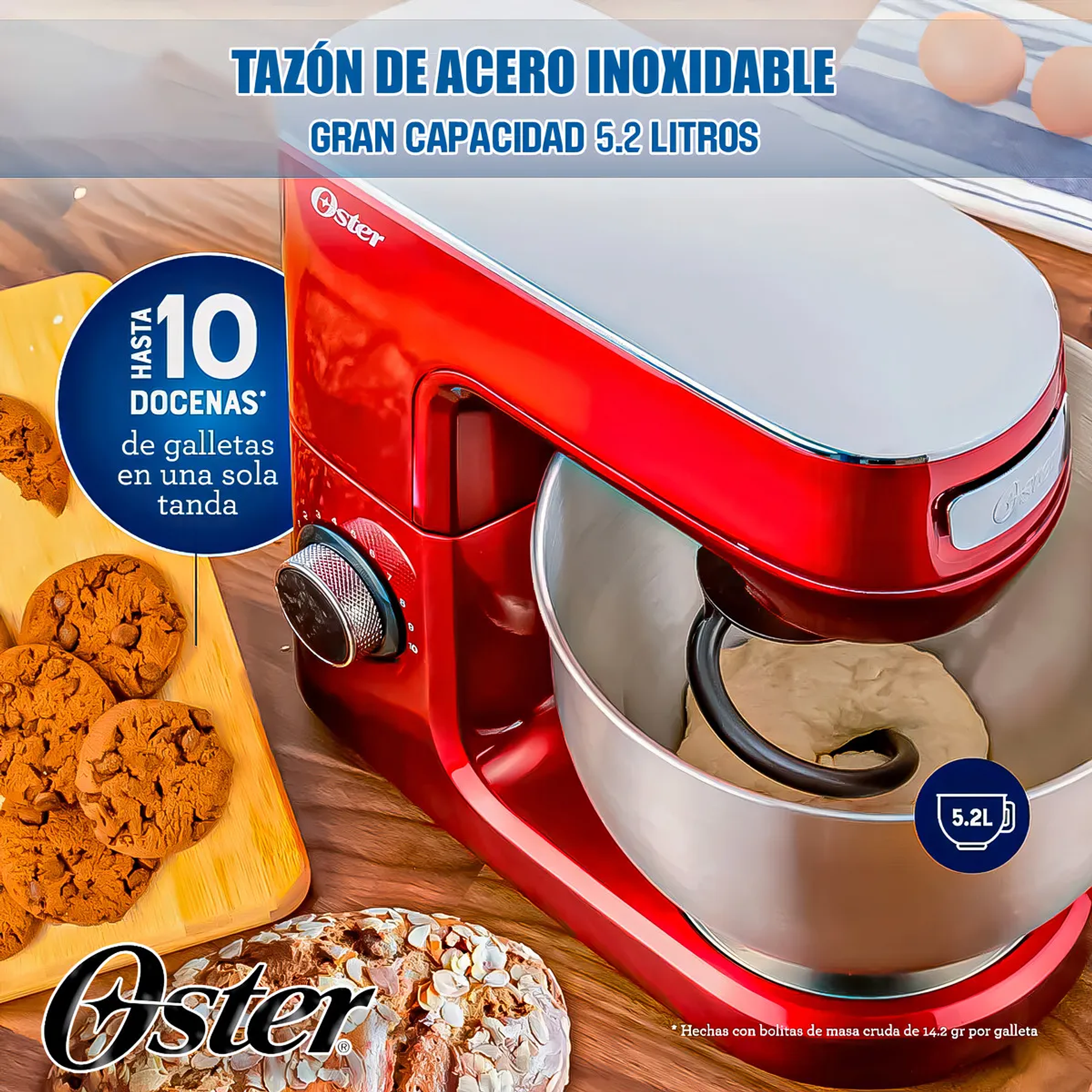 Batidora planetaria Oster® FPSTSMPL3R Rojo con 10 velocidades 5.2 Litros Batidora De Pedestal 6