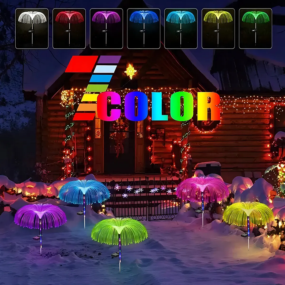 Pack 2 Luces Estaca Solar Medusa Multicolor Para Exterior Jardín Decoración Luces Rgb Coloridos 2rl 2