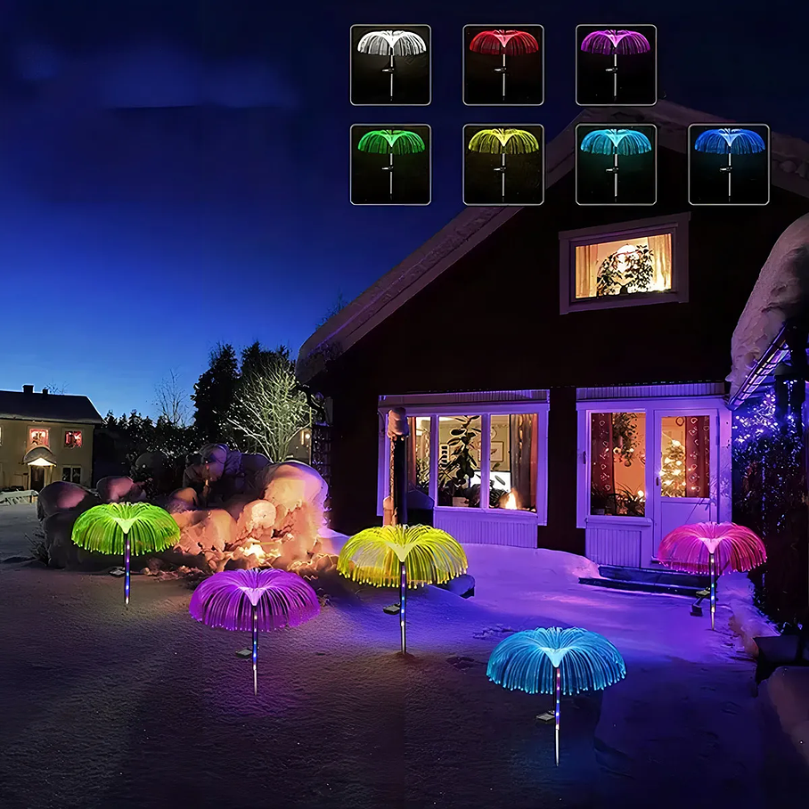 Pack 2 Luces Estaca Solar Medusa Multicolor Para Exterior Jardín Decoración Luces Rgb Coloridos 2rl 1