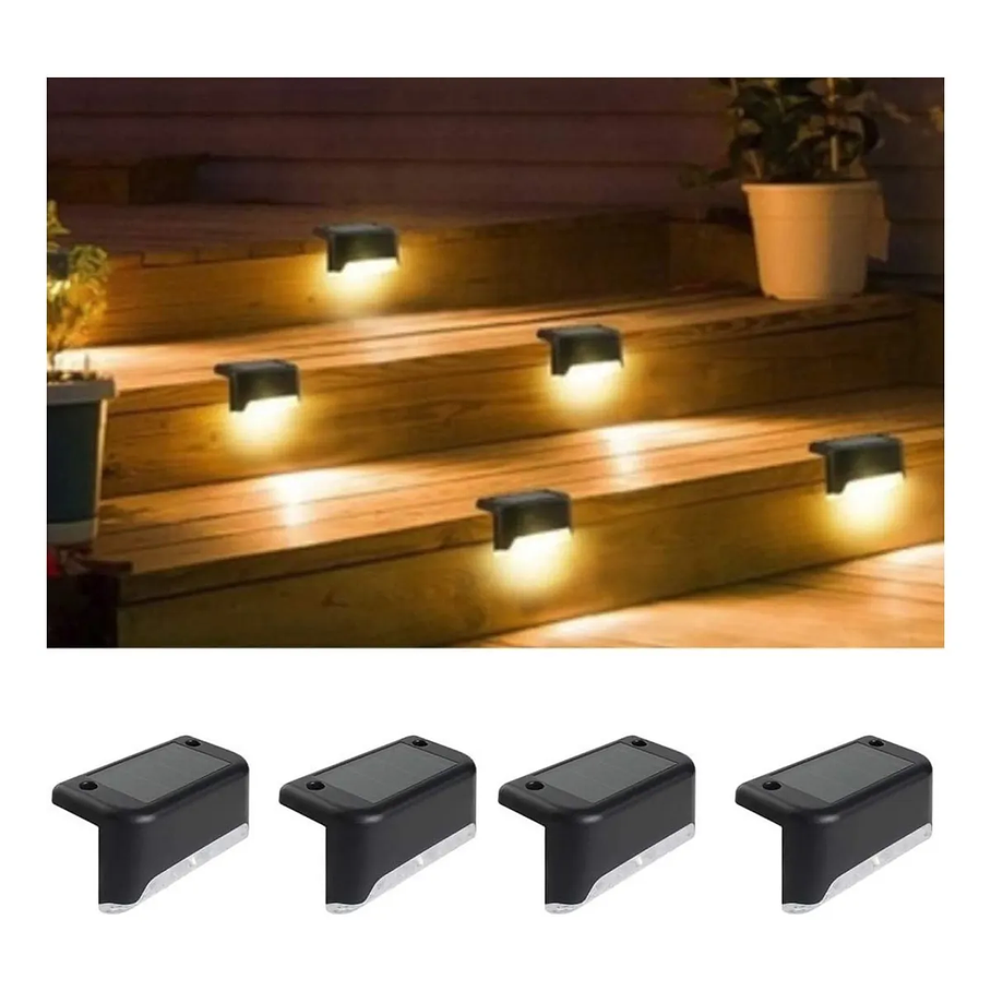 Kit 4 Luces Solares Patio Jardín Para Escaleras Y Muros Estructura Negro 1