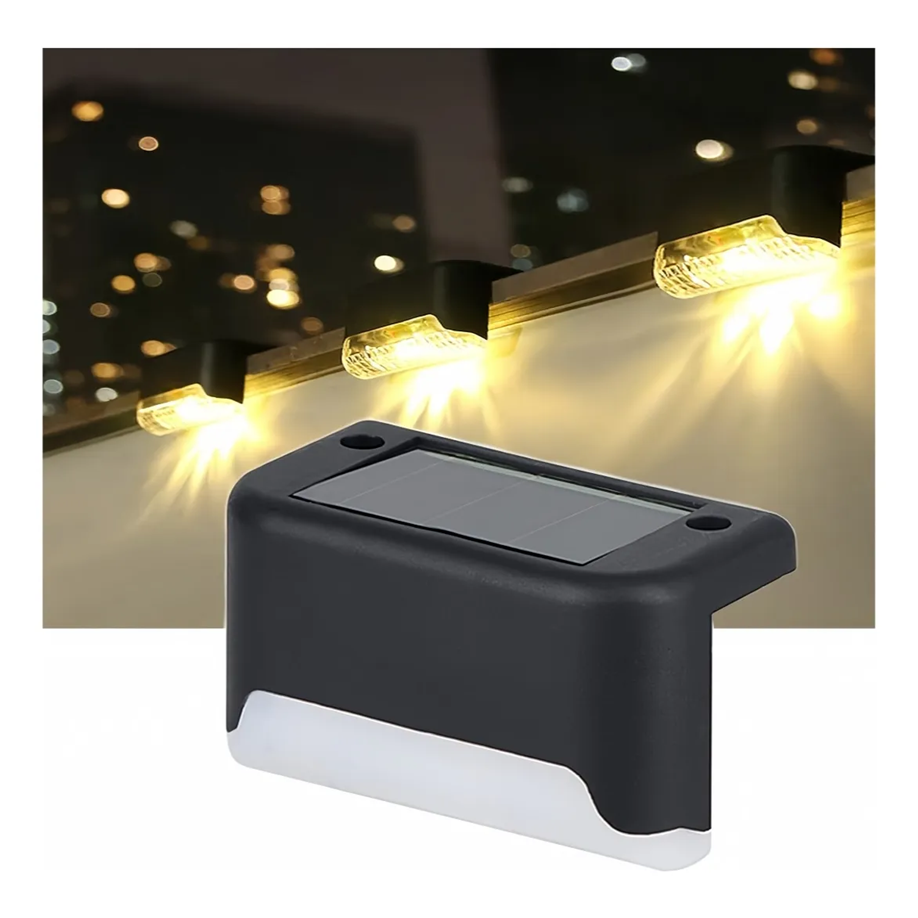 Kit 4 Luces Solares Patio Jardín Para Escaleras Y Muros Estructura Negro 5