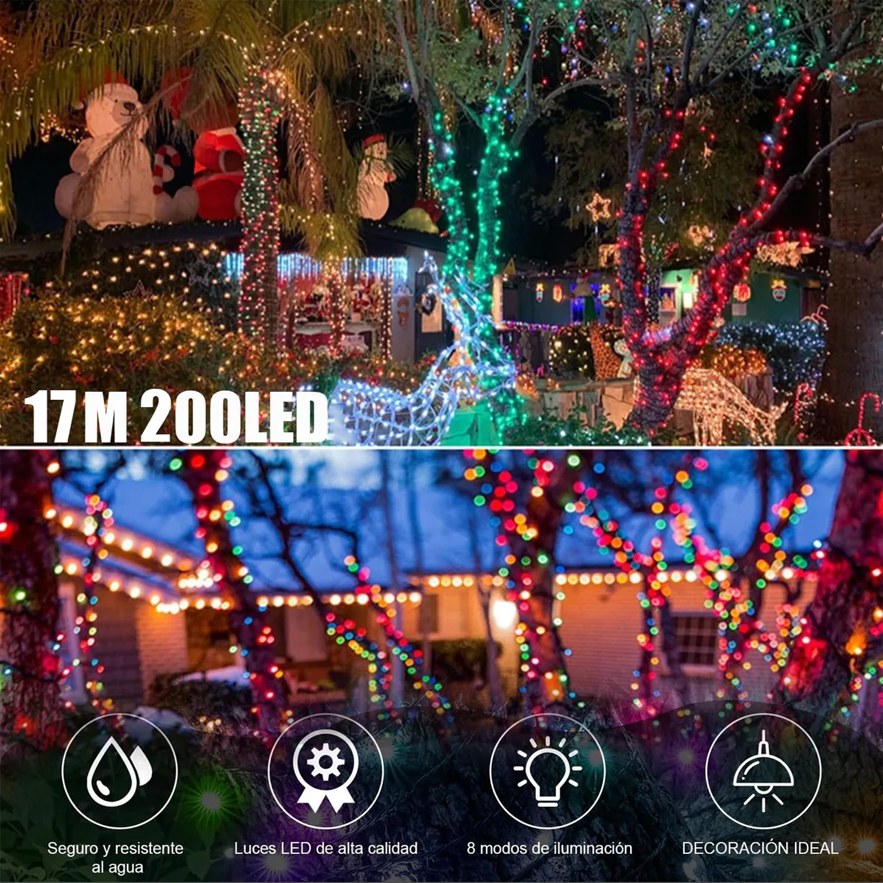 Luces Navidad Guirnalda 1000 Led 60 Metros Luces Navideñas Exterior  Luces Led Multicolor Luces Navideñas Corriente 220 5