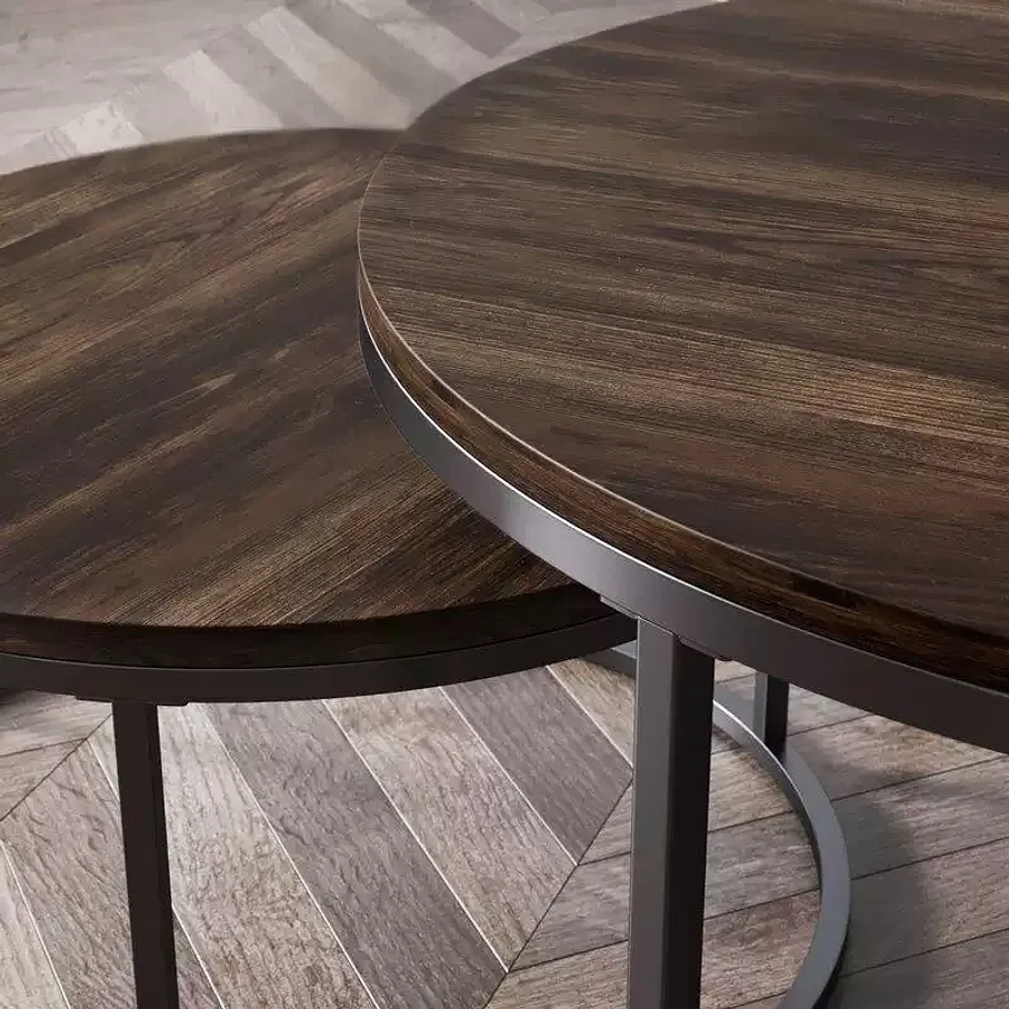 Juego Mesa De Centro Lateral Living Redonda Doble Madera Color Marrón 2