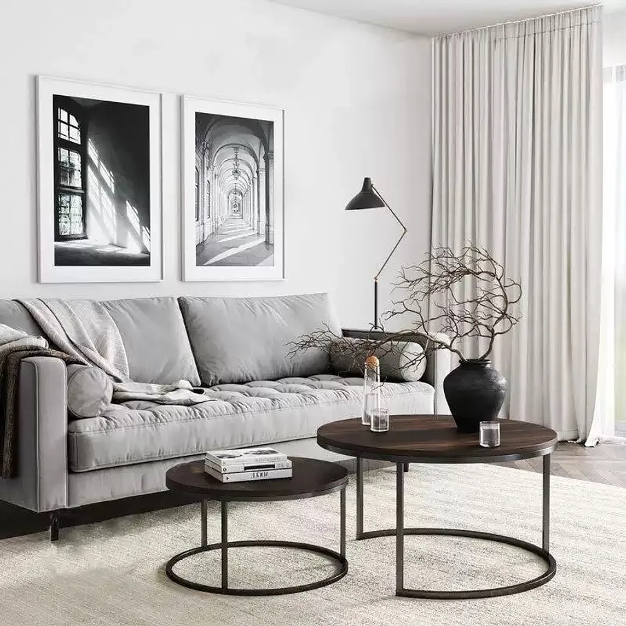 Juego Mesa De Centro Lateral Living Redonda Doble Madera Color Marrón 3