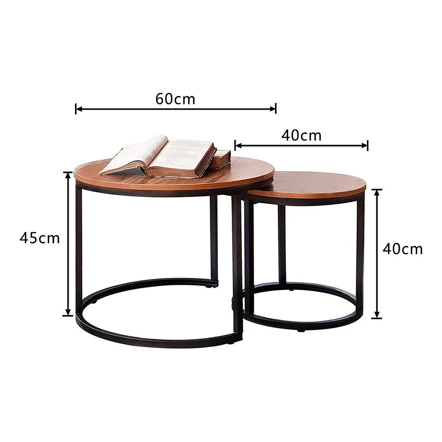 Juego Mesa De Centro Lateral Living Redonda Doble Madera Color Marrón 5