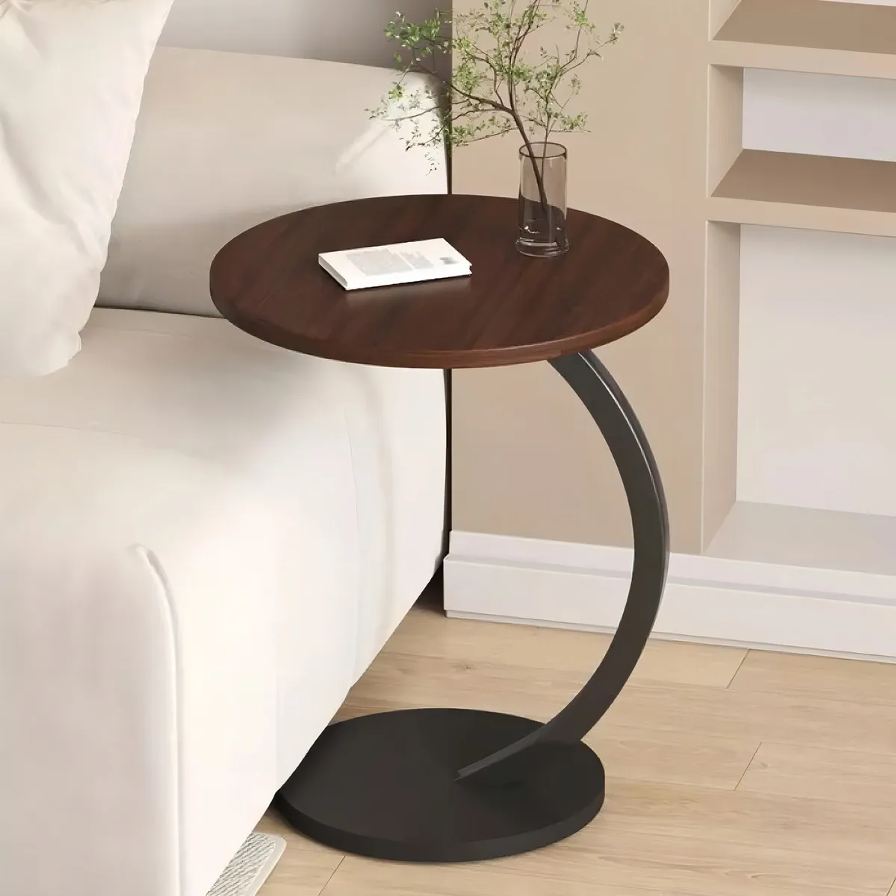 Mesa Estante Redonda De Estilo Mármol Mesa Centro Pequeña Living Centro Mesa Madera Color Marron  4