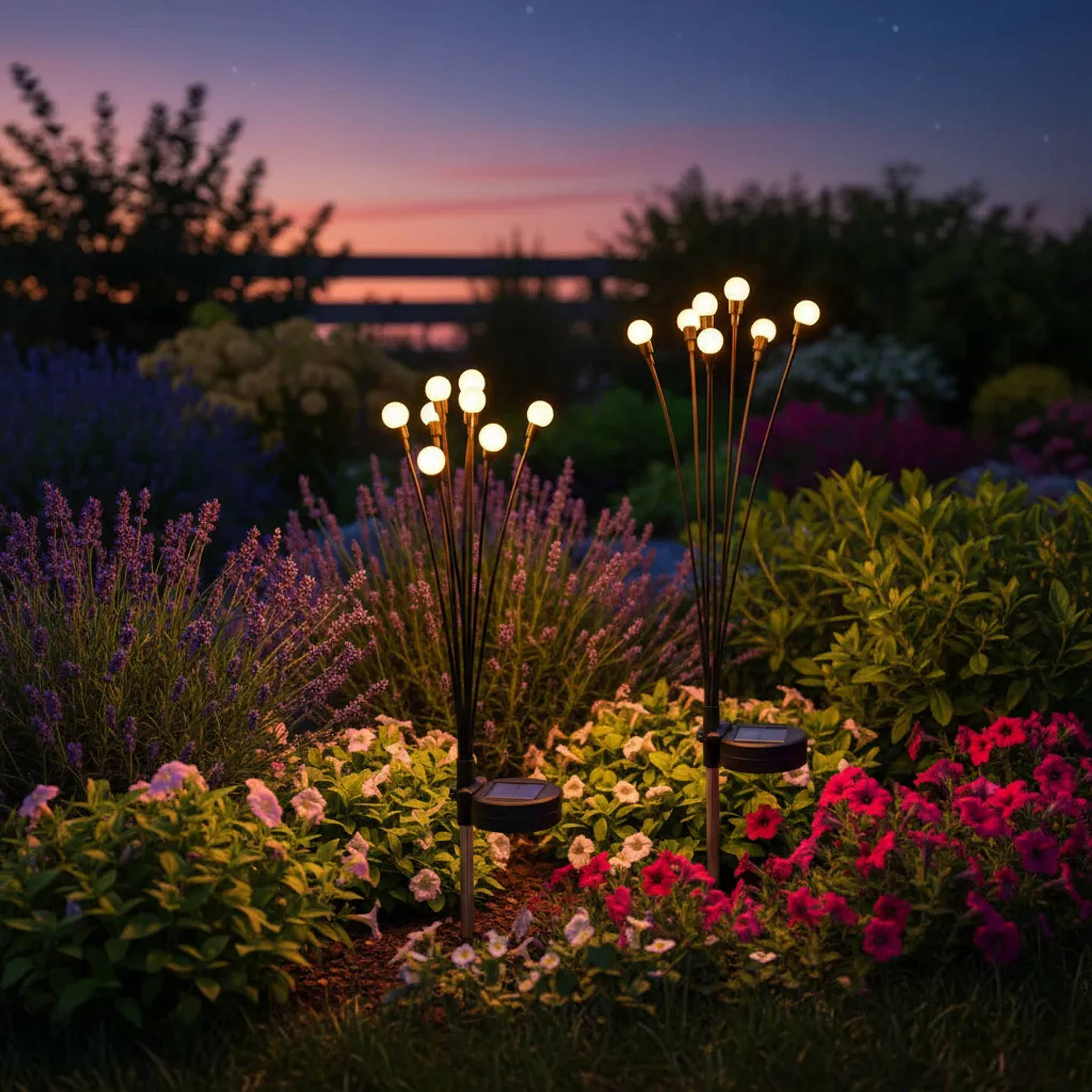 Pack x2 Luces Estaca Solar Ramo Bombillas Exterior Jardín Luz Cálida Modelo Árbol Decoración Externa 2RL  1