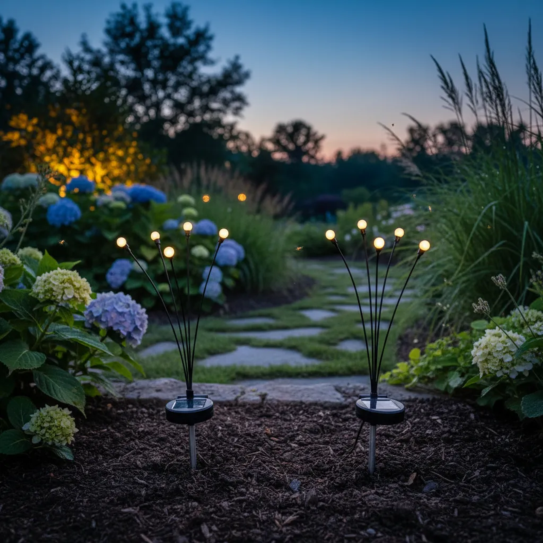 Pack x2 Luces Estaca Solar Ramo Bombillas Exterior Jardín Luz Cálida Modelo Árbol Decoración Externa 2RL  4