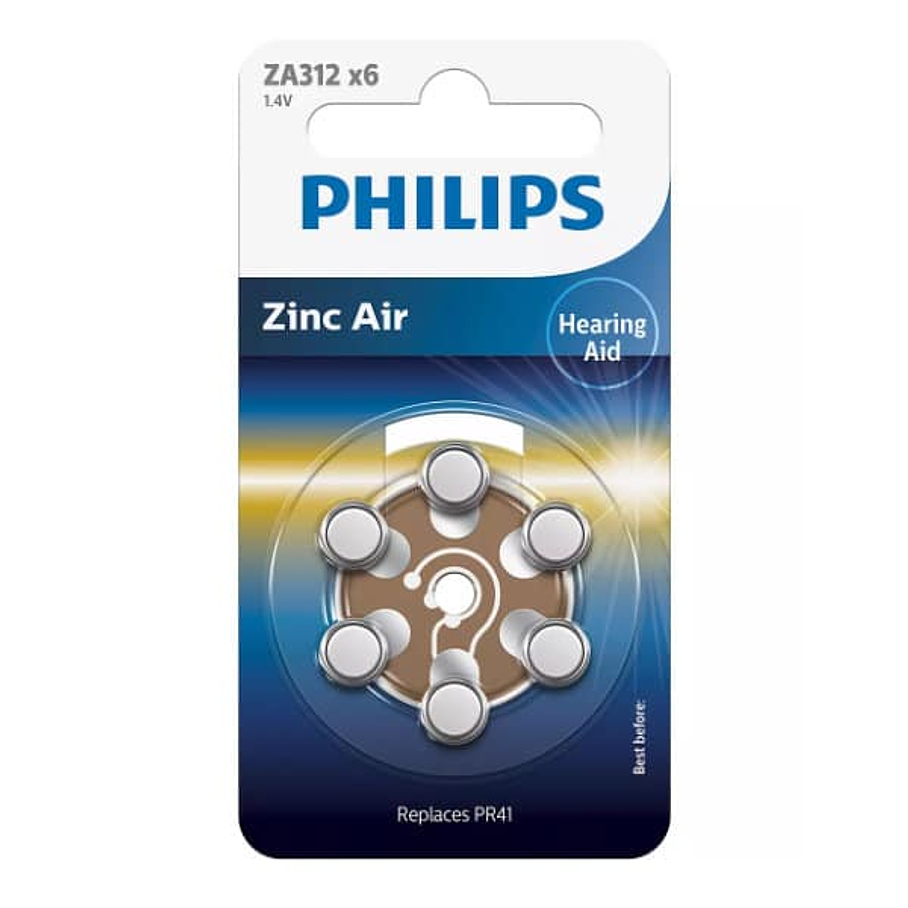 Pila Philips Para Audífonos Za 312 1 Unidad Blister 6 Pilas 1
