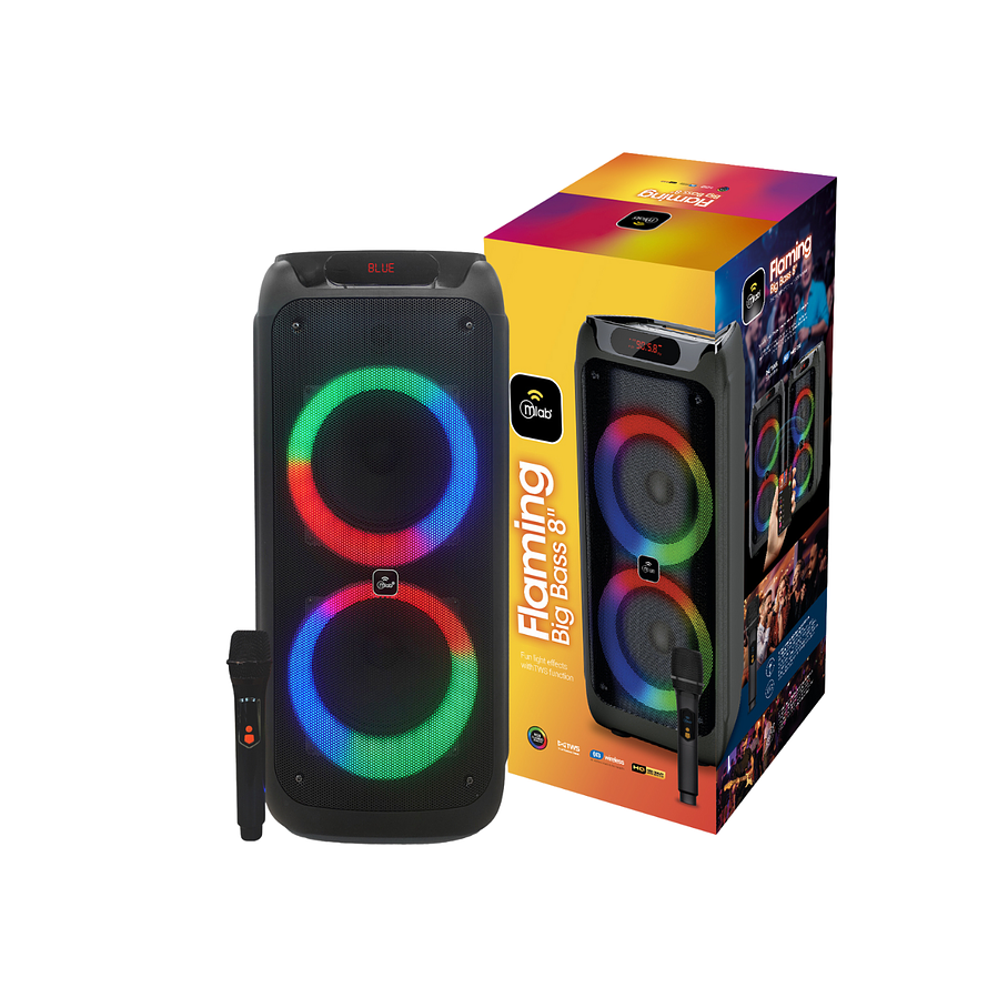 Parlante Karaoke Flaming Big Bass 8″ Black 60W Bluetooth Radio Micrófono Inalámbrico 1