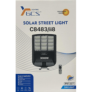 Foco Solar Posta De Calle De 3000W C8483 Para Exteriores Estacionamientos, Comercios, Canchas Deportivas