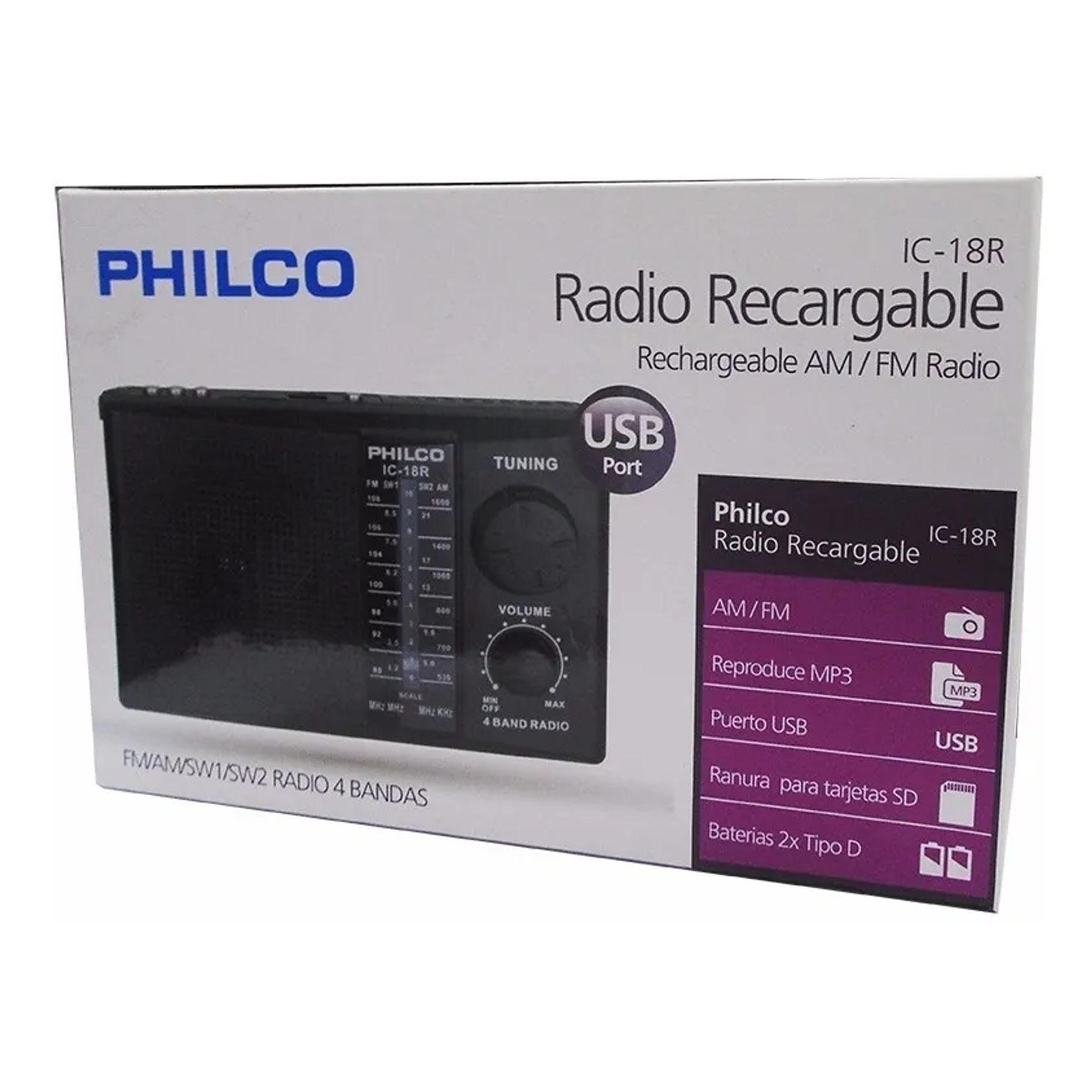 Radio Portatil Philco Fm Am Sw1 Sw2 Mp3 Usb Sd Color Negro  5