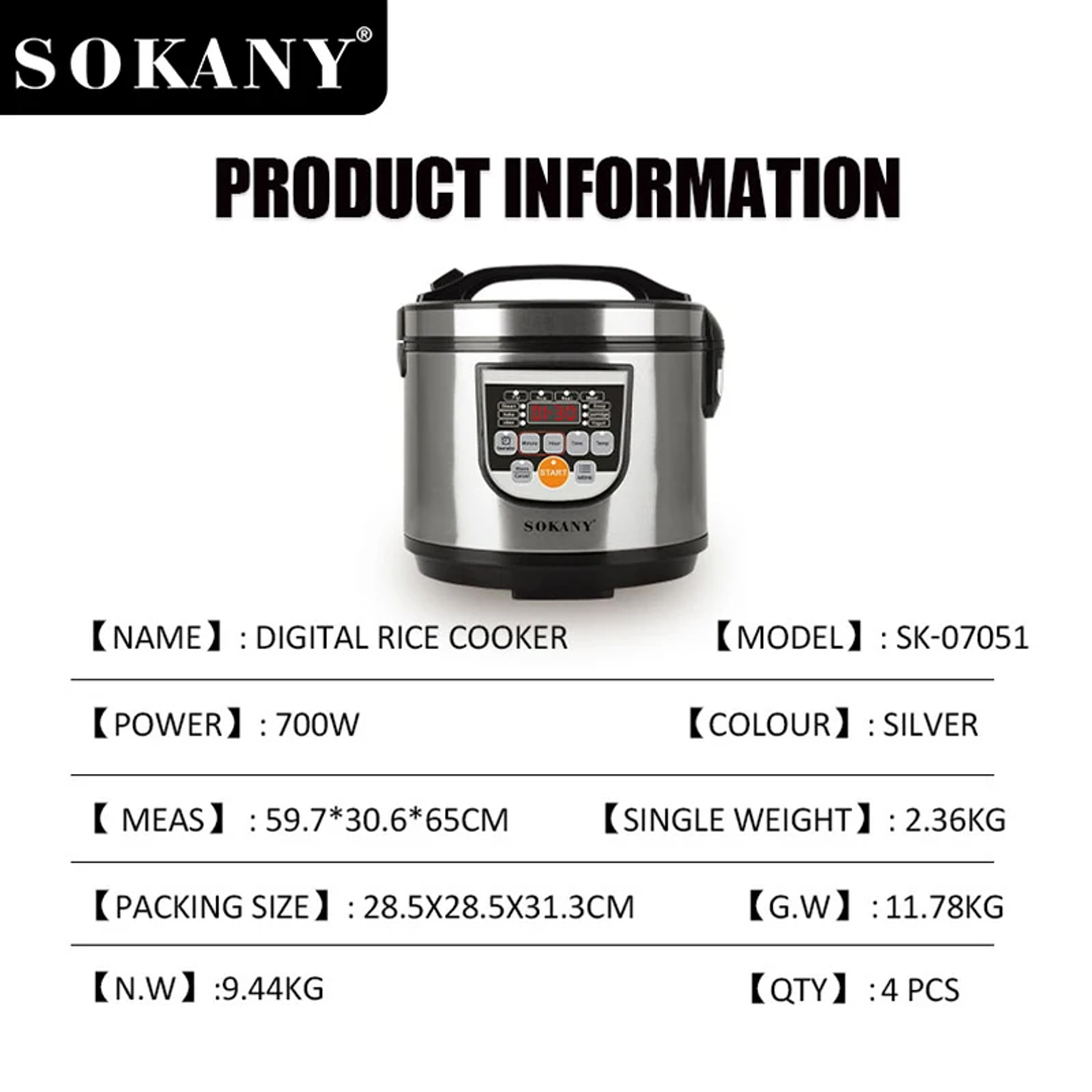 Olla Eléctrica Sokany SK-07051 Cooker Digital Con Diseño Válvula De Escape Y Escape De Una Tecla 2