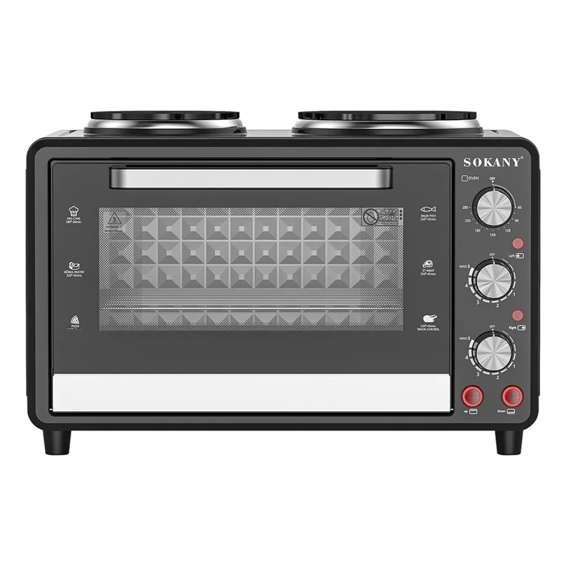 Horno Para Tostador Multifuncional 2 Hornillas Eléctricas 2 En 1 Eléctrico 35 Lts 3200w Sokany Negro 2