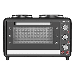 Horno Para Tostador Multifuncional 2 Hornillas Eléctricas 2 En 1 Eléctrico 35 Lts 3200w Sokany Negro