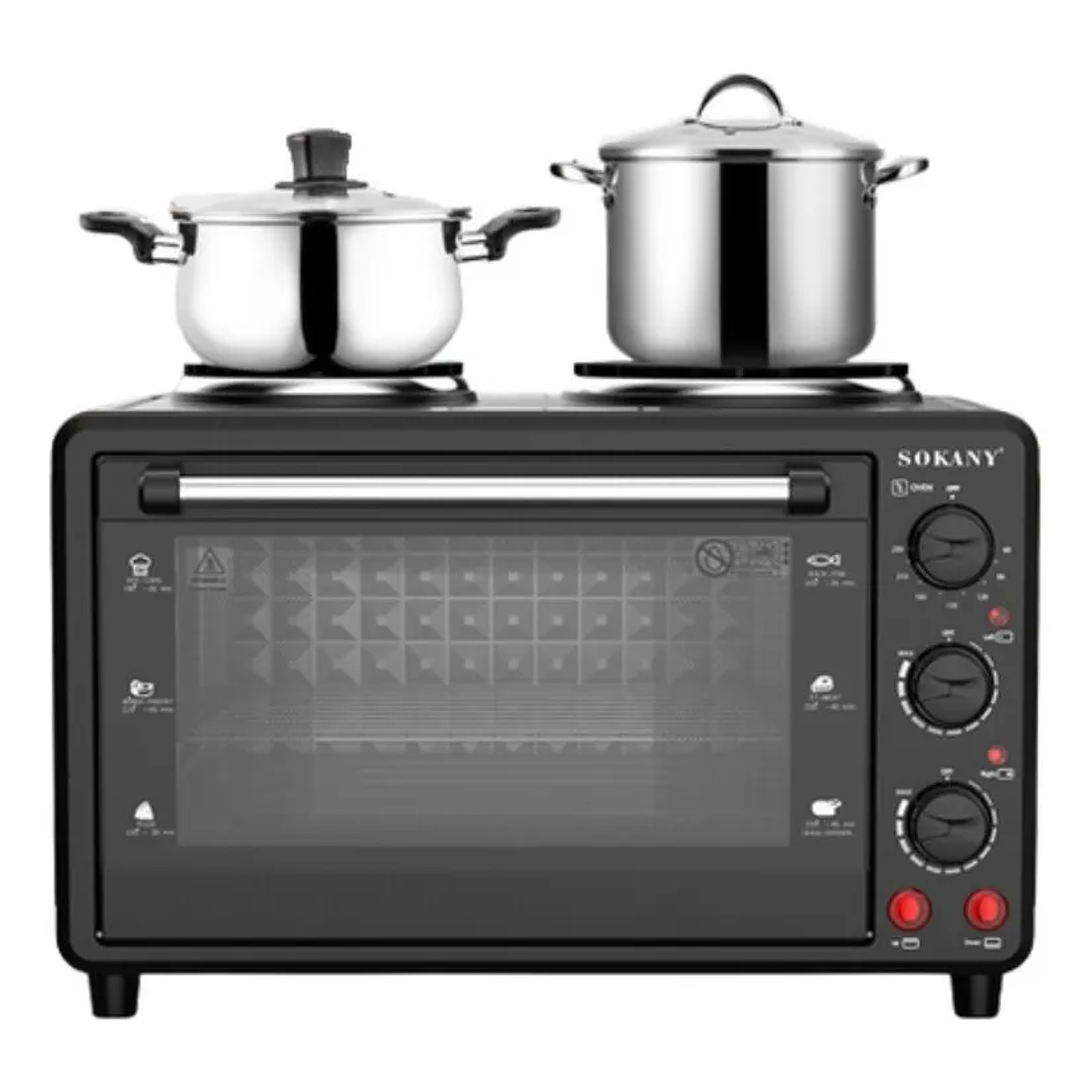 Horno Para Tostador Multifuncional 2 Hornillas Eléctricas 2 En 1 Eléctrico 35 Lts 3200w Sokany Negro 1