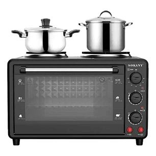 Horno Para Tostador Multifuncional 2 Hornillas Eléctricas 2 En 1 Eléctrico 35 Lts 3200w Sokany Negro