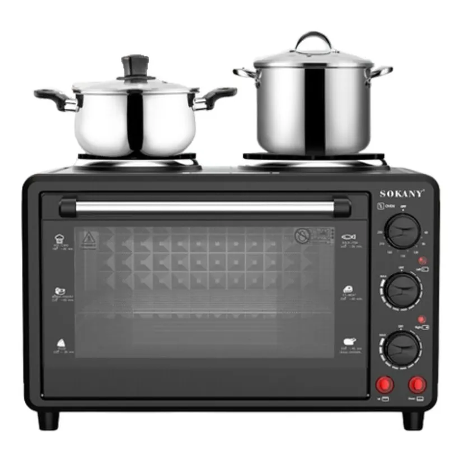 Horno Para Tostador Multifuncional 2 Hornillas Eléctricas 2 En 1 Eléctrico 35 Lts 3200w Sokany Negro 1