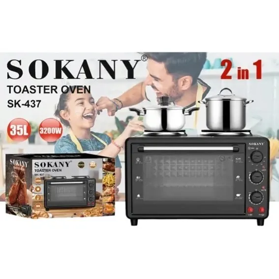 Horno Para Tostador Multifuncional 2 Hornillas Eléctricas 2 En 1 Eléctrico 35 Lts 3200w Sokany Negro 4