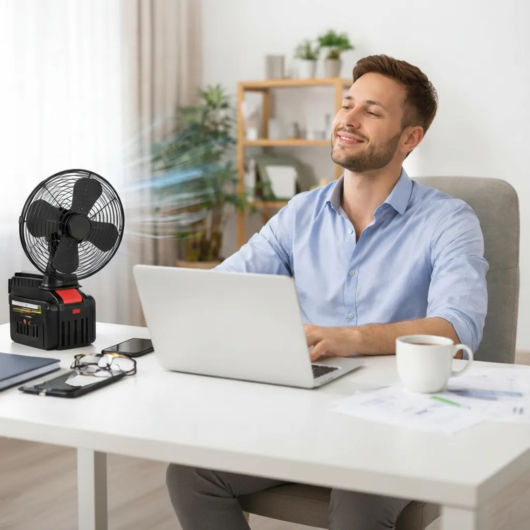 Ventilador Portátil Inalámbrico 22cm Compatible Batería 21v 2 Velocidades Potente Recargable Bateria  5