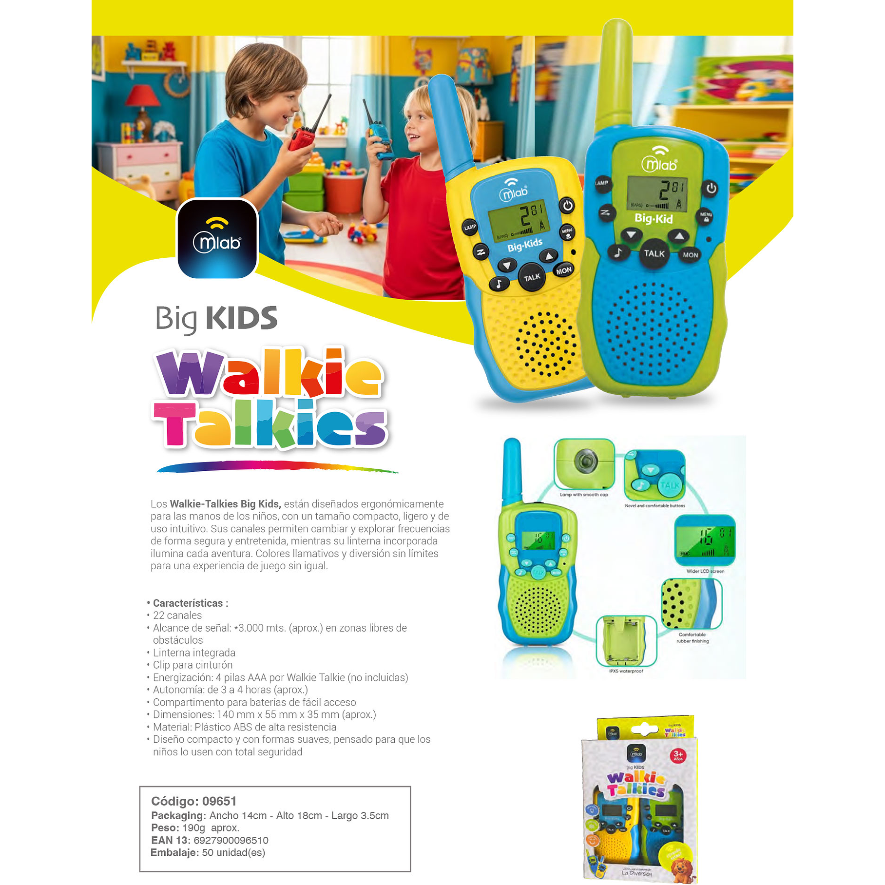 Radios Walkie-Talkies Big Kids Para Niños 2 Radios Mlab 22 Canales 5
