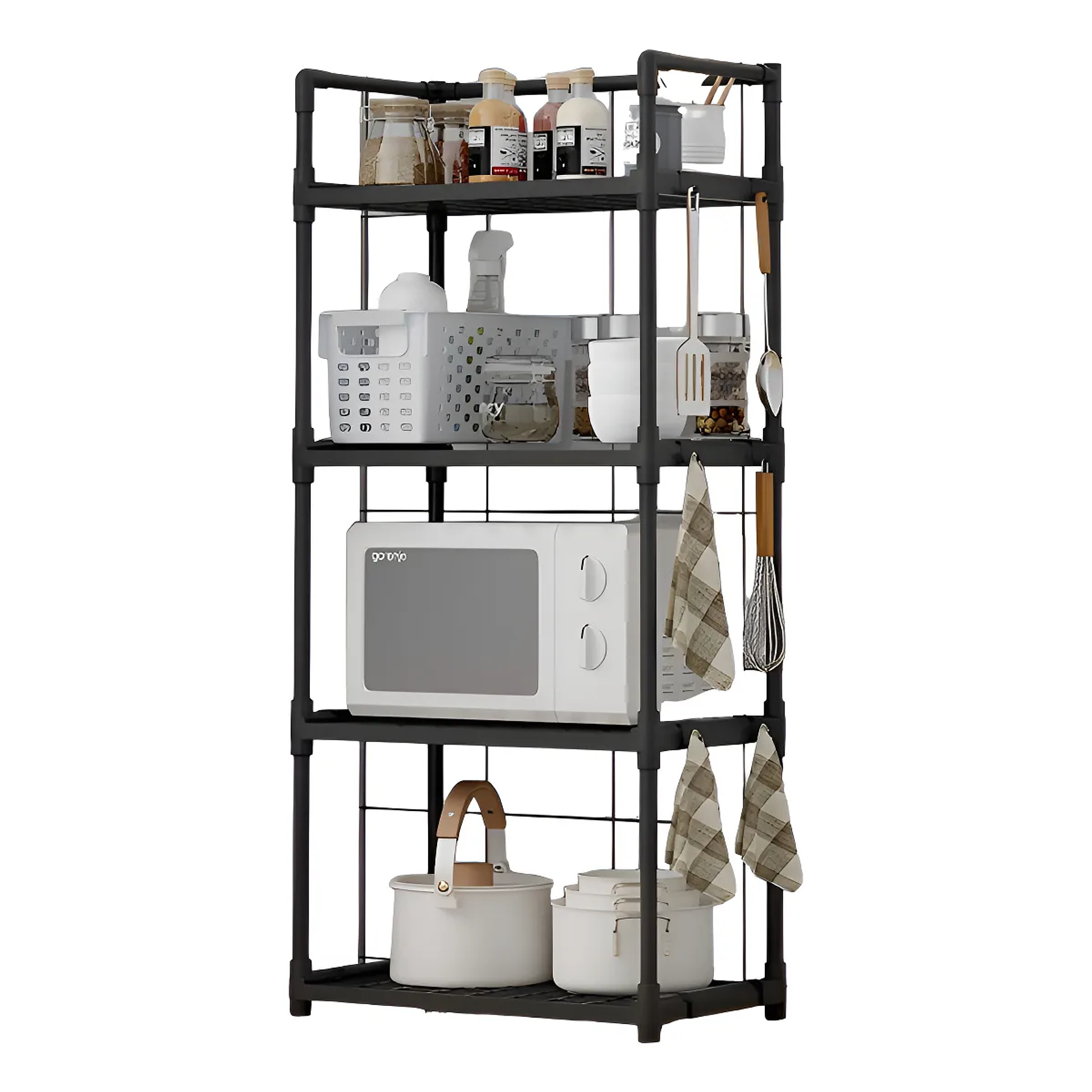 Estante Organizador De Baño Cocina Sala Multifuncional Color Negro 4 Niveles Microondas Resistente  1
