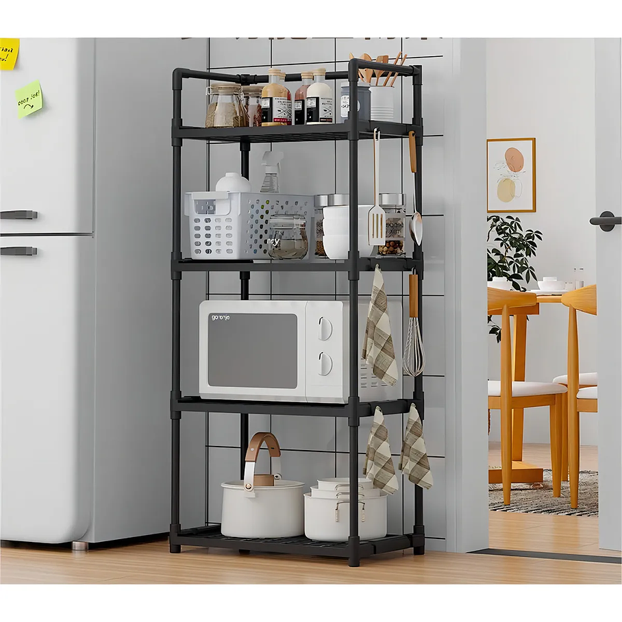 Estante Organizador De Baño Cocina Sala Multifuncional Color Negro 4 Niveles Microondas Resistente  2