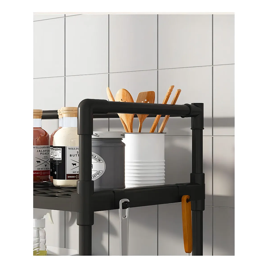 Estante Organizador De Baño Cocina Sala Multifuncional Color Negro 4 Niveles Microondas Resistente  7